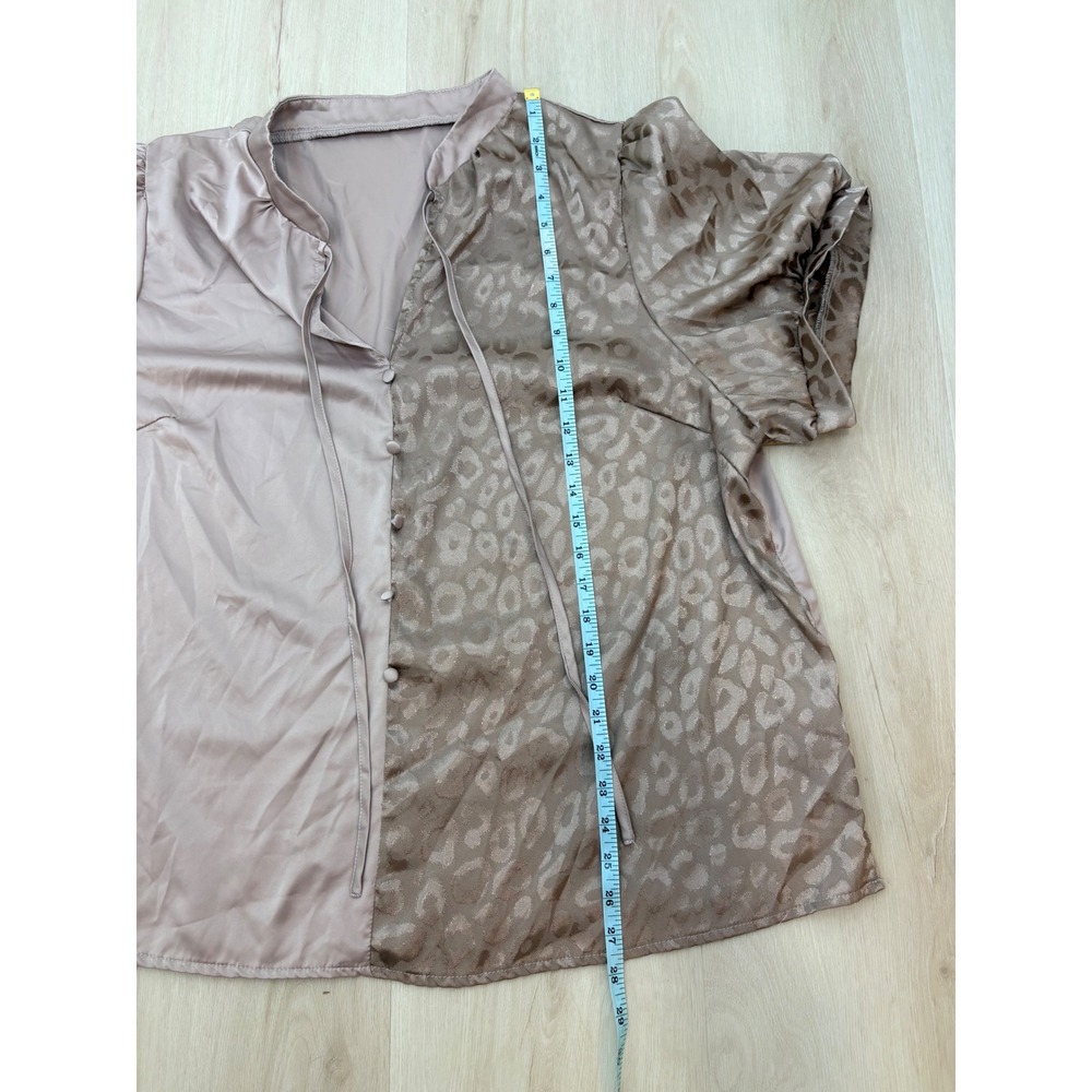 SHEIN Curve‎ Blouse Women 4XL Mauve Leopard Print Satin Puff Sleeve Top Chic - Picture 8 of 11